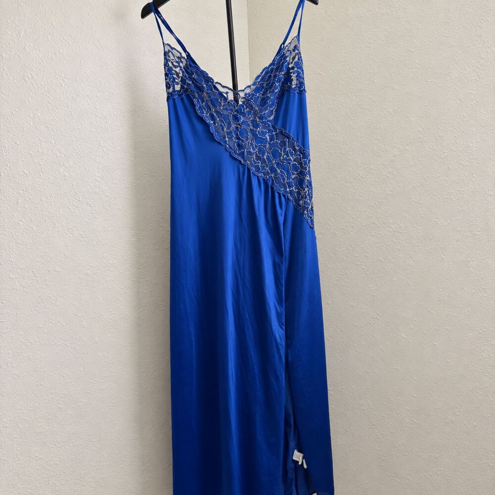 Vintage 90s Colesce Couture Royal Blue Lace Maxi Slip Dress Lingerie L